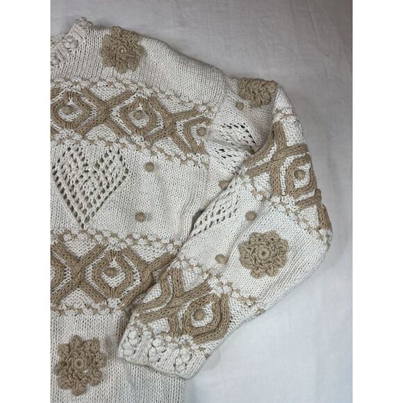 Vintage Express Tricot Sweater Womens Large Ivory Cream Long Sleeve Handknitted - Picture 4 of 16